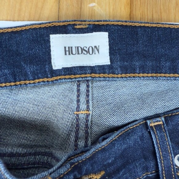 HUDSON Blake Denim Slim Straight Whiskered Faded Medium Dark Blue Wash Jeans 34 - Picture 4 of 7